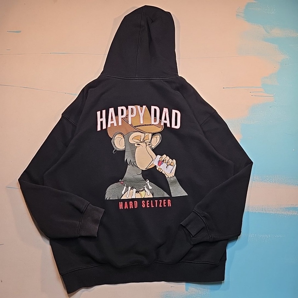 Full Send‎ 2XL Black Happy Dad Hard Seltzer Ape Graphic Hoodie Pullover Sweater